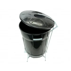 Lixeira 100L redonda Preta com tampa e Pedal E8GP